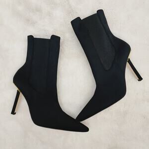 Good American The Kickstand Neoprene Sock Bootie 12 Black Gold Stiletto Heel NEW